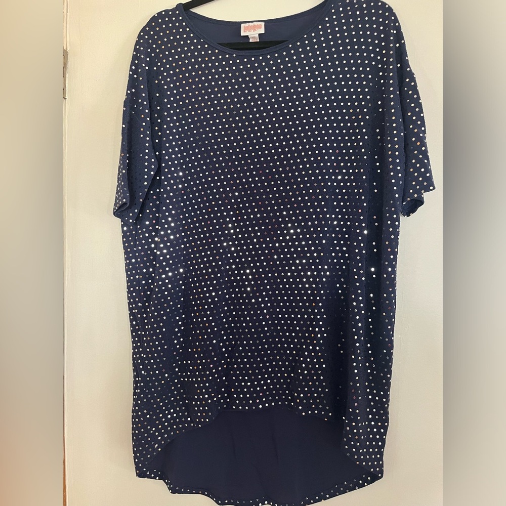 LuLaRoe Blue Blouse with Gold Sequins Womens Size XS